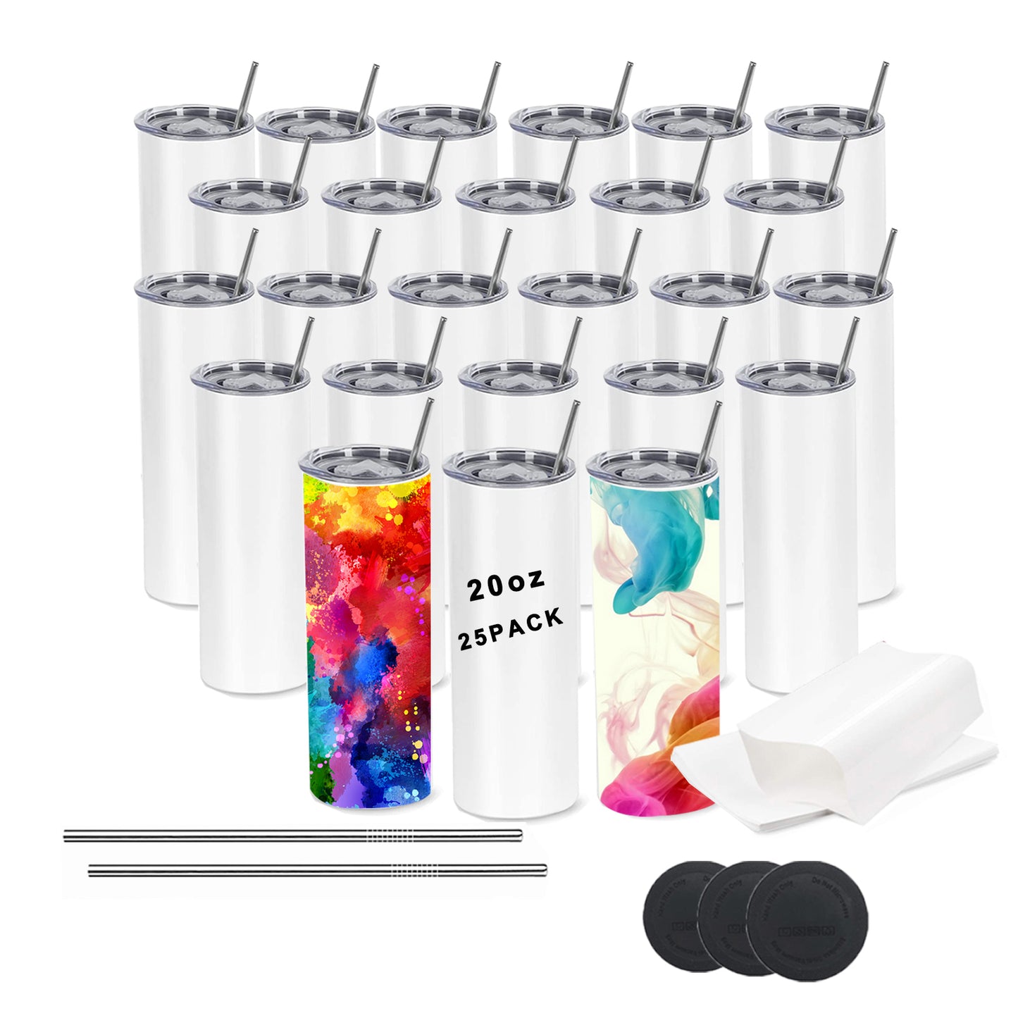Mazoho Free shipping 25pcs carton 20oz Straight White Blank Sublimation Tumbler with straw and rubber bottom