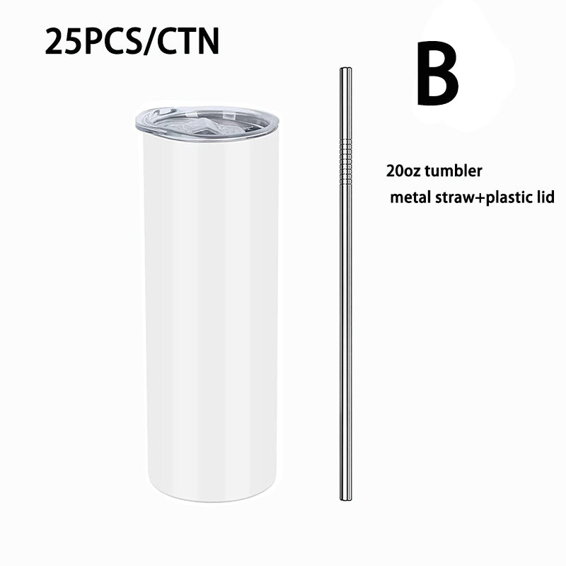 Mazoho Free shipping 25pcs carton 20oz Straight White Blank Sublimation Tumbler with straw and rubber bottom