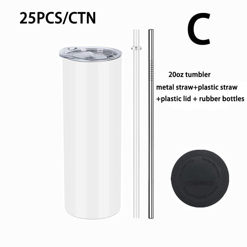Mazoho Free shipping 25pcs carton 20oz Straight White Blank Sublimation Tumbler with straw and rubber bottom
