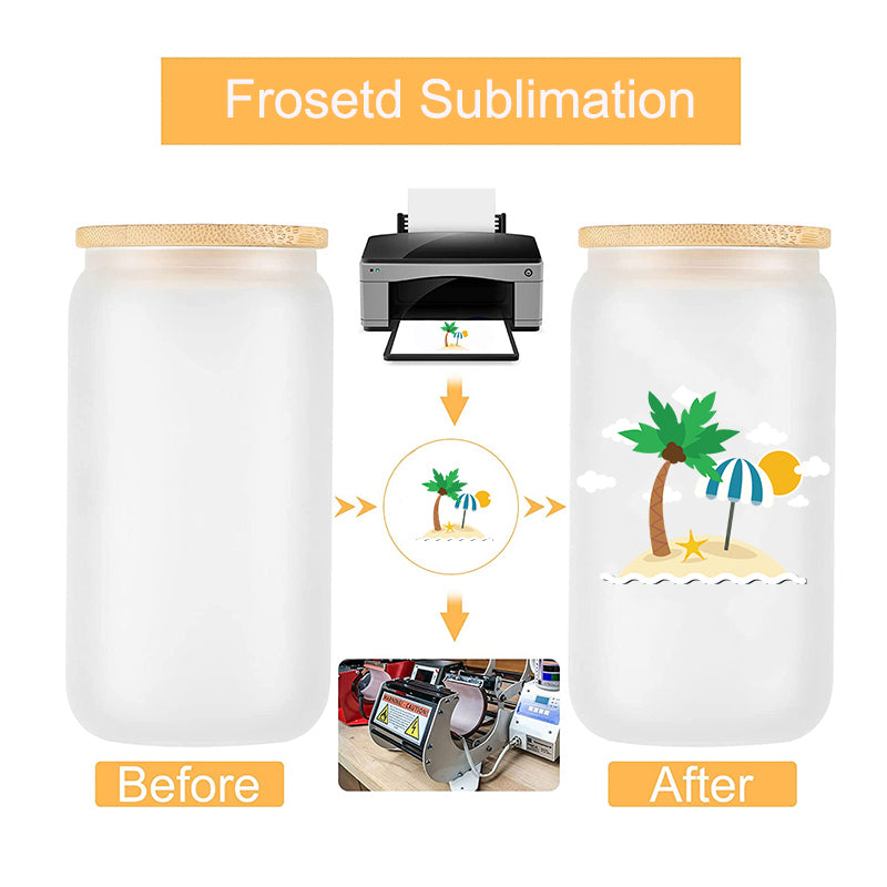 Mazoho 25/50Pack 16oz Clear frosted Beer Glass Can Sublimation Tumbler with Bamboo lid and straw