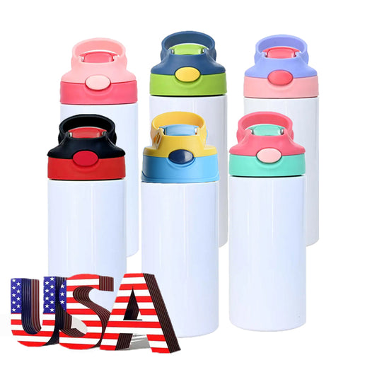 Mazoho 30pcs Carton 12oz Skinny Straight Sublimation Kids Flip Top Tumblers Kids Baby Water Bottle