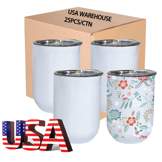 Mazoho USA Warehouse 12oz Straight Sublimation Wine Cups Vacuum Insulation Stainless Steel Wine Tumblers with lid and Straw