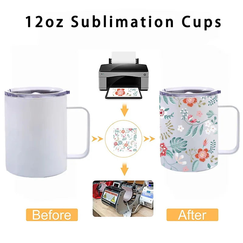 USA Warehouse 25Pack Blanks Beer Coffee Tumbler Mug Cups Double Wall Insulated 12OZ Sublimation Mug With Handle and Lid