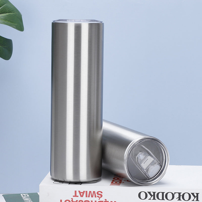 Mazoho 25pcs Wholesale 20oz Skinny Silver Color Straight Sublimation Blanks Stainless Steel Tumblers with metal Straw