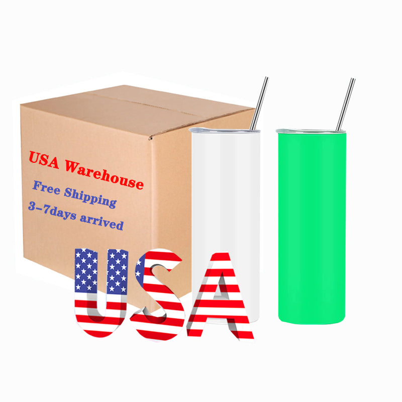 Mazoho 25pcs 20oz Stainless steel Skinny Tumblers Skinny Blank Glow In The Dark Straight Sublimation Tumbler