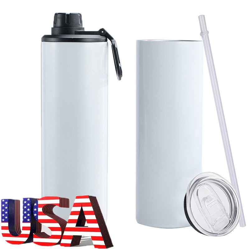 Maozho USA Warehouse 25Pack 2 lids Double Walled Insulated Stainless Steel 20oz Skinny White Blank Tumbler Sublimation water bottle