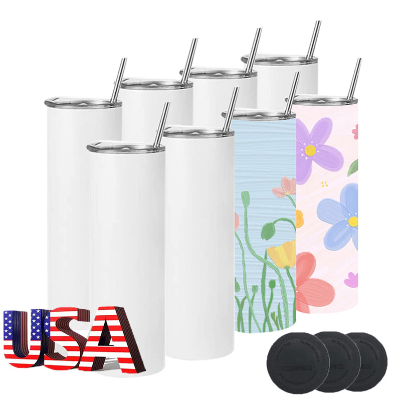 Mazoho 25pack USA Warehouse Amazon 20oz straight Stainless steel Sublimation tumbler with metal Straw and rubber bottom