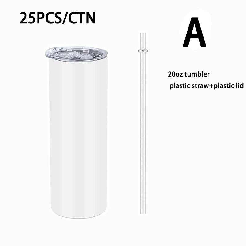 Mazoho Free shipping 25pcs carton 20oz Straight White Blank Sublimation Tumbler with straw and rubber bottom