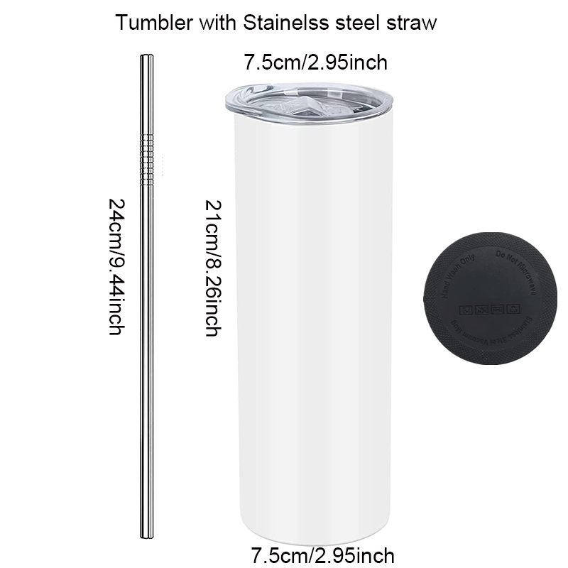 Mazoho 25pack USA Warehouse Amazon 20oz straight Stainless steel Sublimation tumbler with metal Straw and rubber bottom