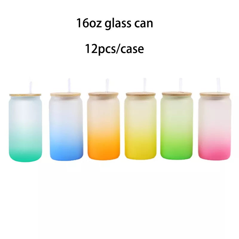 Mazoho Stock 25/50pcs DIY Bank 16oz Frosted Colorful Sublimation glass beer can with bamboo lid and straw