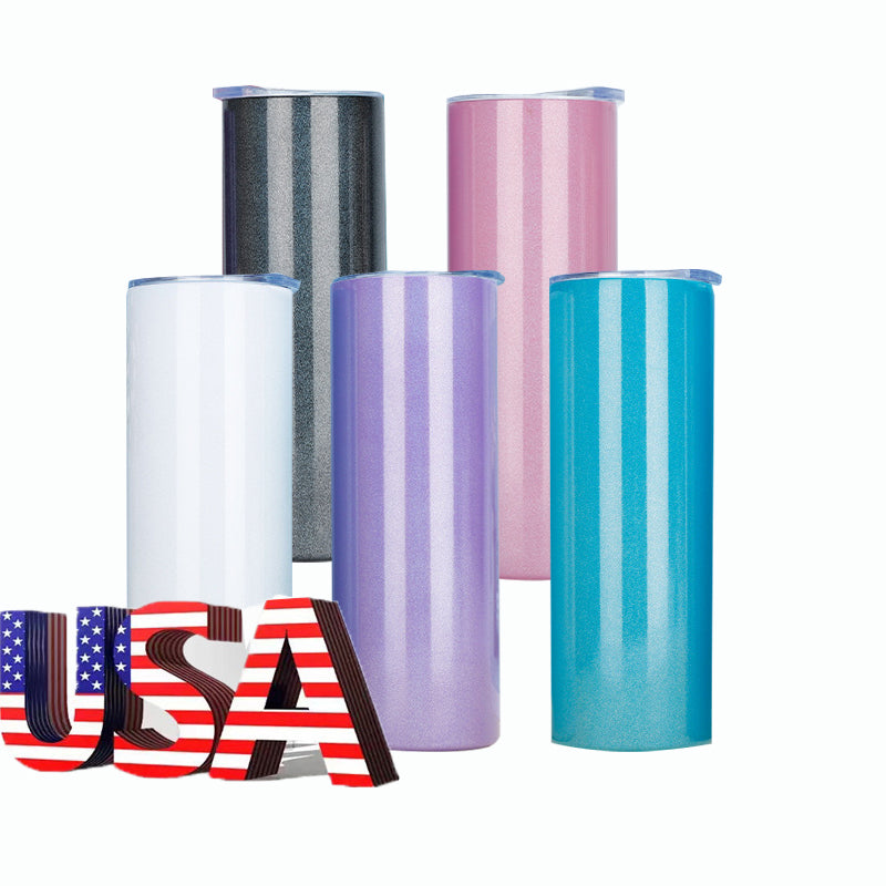 Mazoho 25pcs 20oz Sublimation Blanks Vacuum Skinny Rainbow Glitter sublimation tumbler with Metal Straw